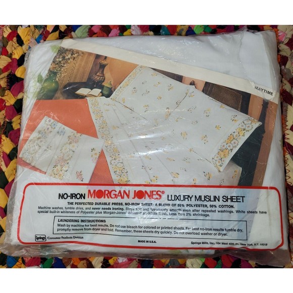 Vintage Morgan Jones Double Fitted Sheet Bonnie Bouquet No Iron Muslin 54" X 76" - Picture 3 of 4